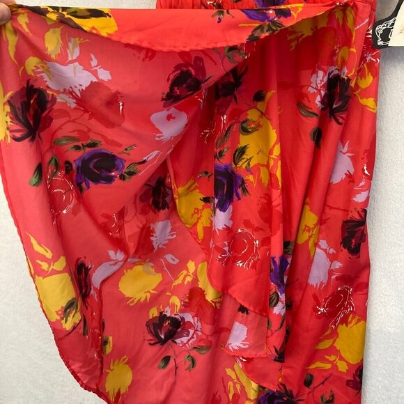 NWT Angie Faux Wrap Midi Dress Size Medium M Floral Red Pink Lightweight Summer - Picture 11 of 13